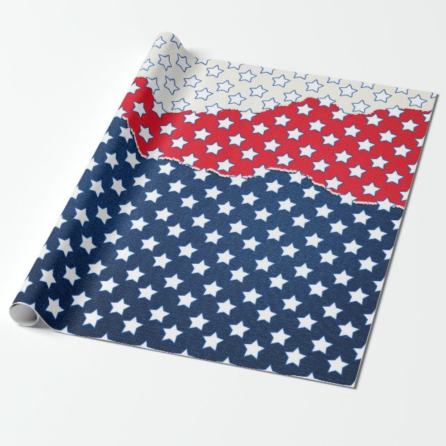 Papel De Presente Estrelas Vermelhas, Brancas e Azuis (EUA) (Estados (Desenrolado)