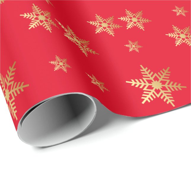 Papel De Presente Estrelas vermelhas de fundo douradas embrulhando p (Ponta do rolo)