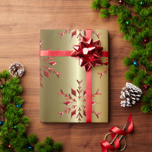 Papel De Presente Estrelas vermelhas do Natal no ouro