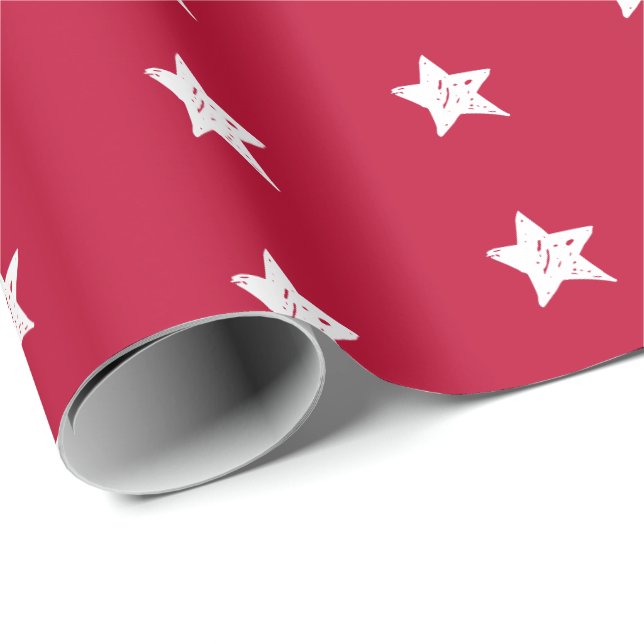 Papel De Presente Estrelas Vermelhas e Brancas de 4 de Julho (Ponta do rolo)