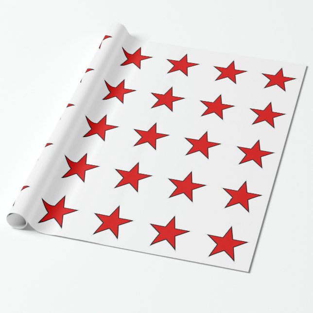 Papel De Presente estrelas vermelhas no fundo branco (Desenrolado)