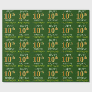 Papel De Presente Esverdeie, ANIVERSÁRIO FELIZ Dourado do falso "10