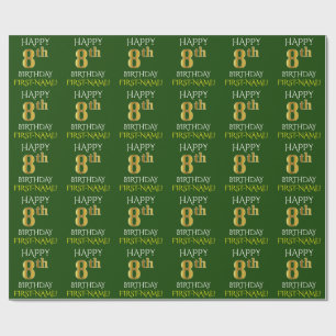 Papel De Presente Esverdeie, ANIVERSÁRIO FELIZ Dourado do falso "8o