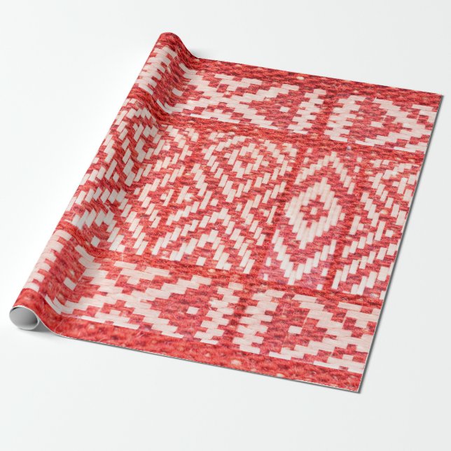 Papel De Presente ethnic ornament on natural linen textile (Desenrolado)