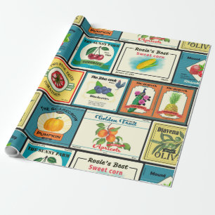 Papel De Presente Etiquetas de Fruta em conserva