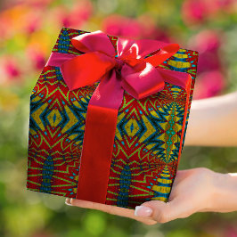 Papel De Presente Etnia Geométrica Vermelho Azul e Amarelo Vintage T