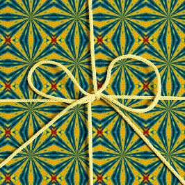 Papel De Presente Etnia Tribal de Vintagem em Estrela Azul e Amarelo