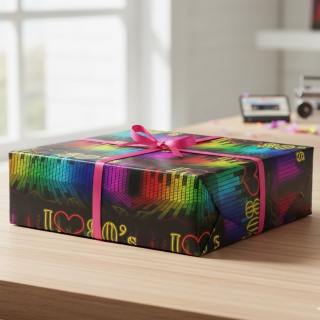 Papel De Presente Eu Adoro A anos 80 (I Love The 80's Wrapping Paper)