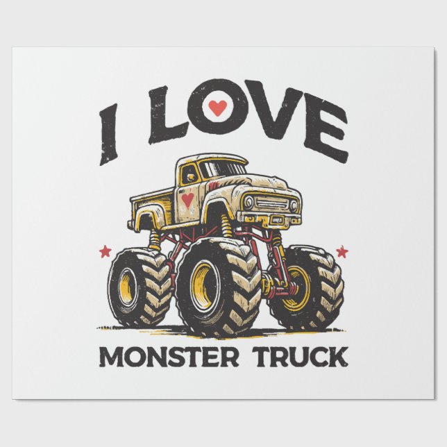Papel De Presente Eu Amo Caminhão Monstro (Aberto)