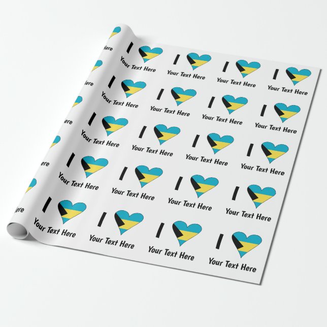 Papel De Presente Eu Amo (Coração com Bandeira das Bahamas) Personal (Desenrolado)