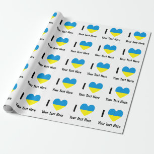 Papel De Presente Eu Amo (Coração da Bandeira Ucraniana) Texto Perso