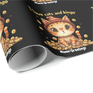 Papel De Presente Eu Amo Gatos e Bingo Combinação Perfeita Bingo Amo