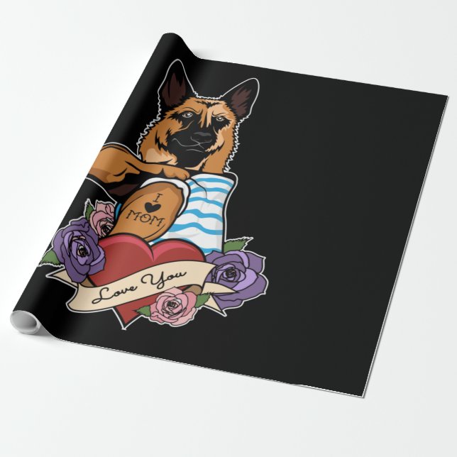 Papel De Presente Eu Amo Mamãe Tatuagem Eu German shepherd Mãe (Desenrolado)
