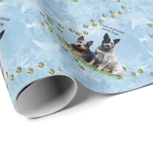 Papel De Presente Eu amo meu cão australiano do gado no cristal azu