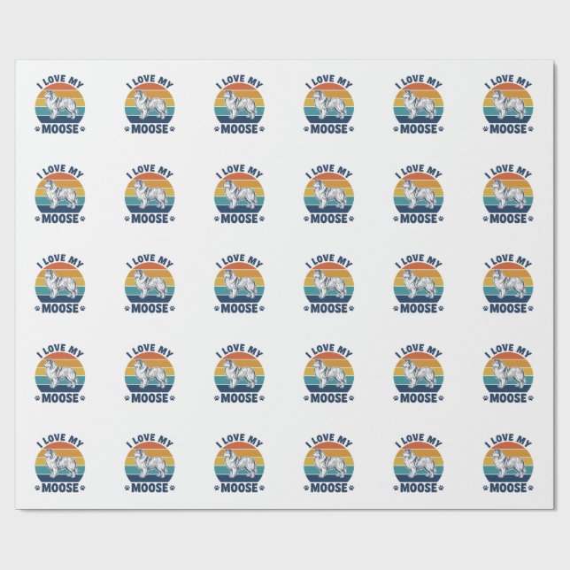 Papel De Presente Eu Amo Meu Design de Gravura Retro de Cachorro Alc (Aberto)