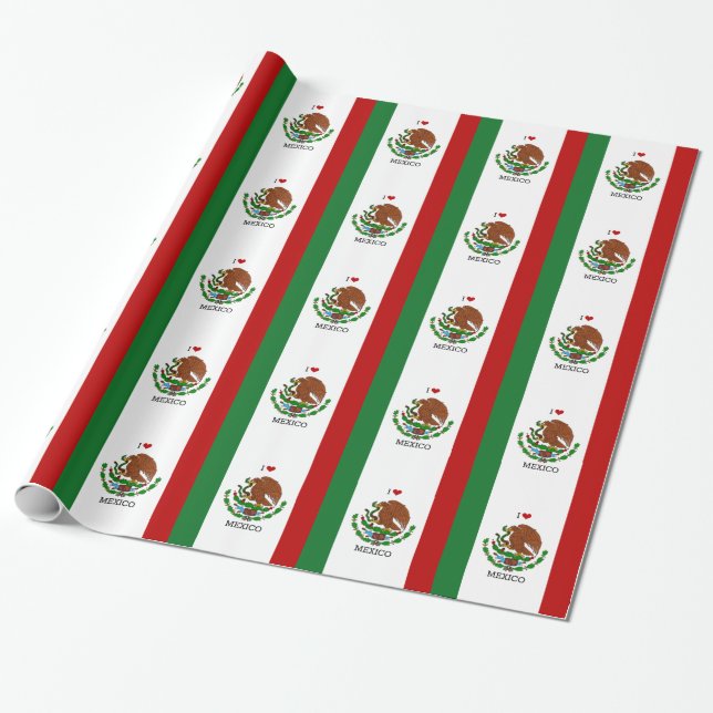 Papel De Presente eu amo méxico - bandeira mexicana (Desenrolado)