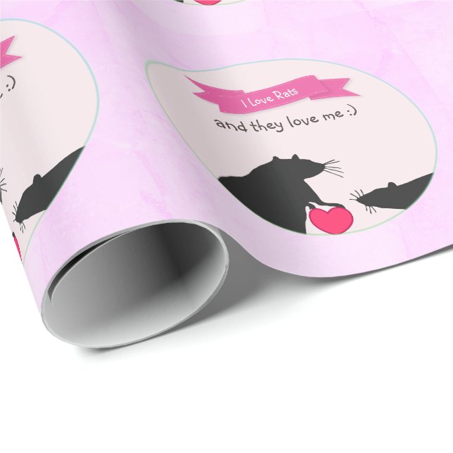 Papel De Presente Eu amo ratos e amam-me (Ponta do rolo)