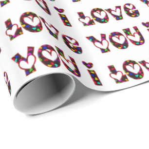 Papel De Presente Eu Amo-Te Colorida Tipografia Romântica Dos Coraçõ