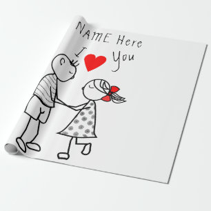 Papel De Presente Eu Amo Você - Casal Bonito - Texto Personalizado 