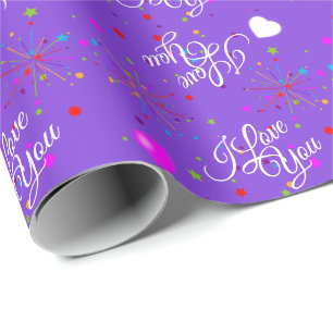 Papel De Presente Eu Amo Você editável em Violeta ou sua cor