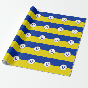 Papel De Presente Eu apoio o monograma azul de bandeira amarela da U