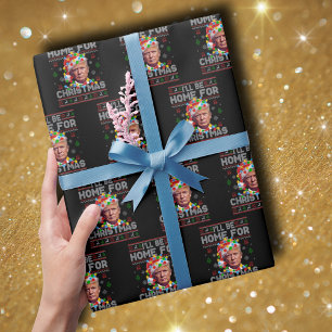 Papel De Presente Eu estarei em casa no Natal Papais noeis Engraça