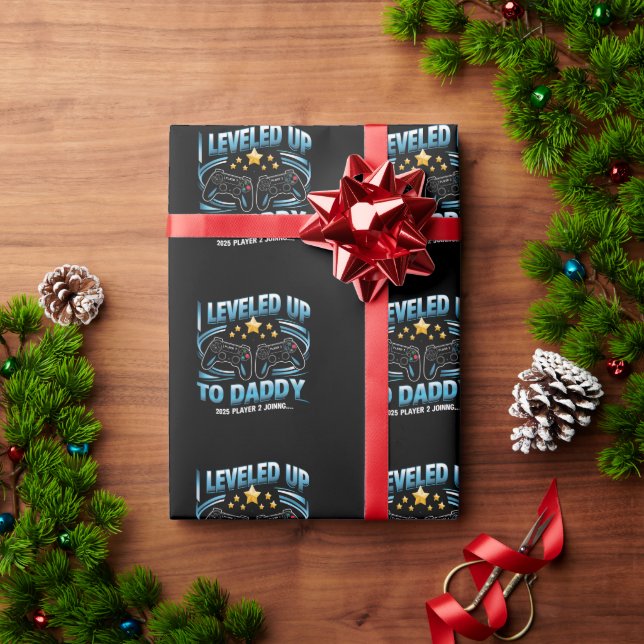 Papel De Presente Eu Subi de Nível para Papai 2025 Engraçado Breve p (Presente de Natal)