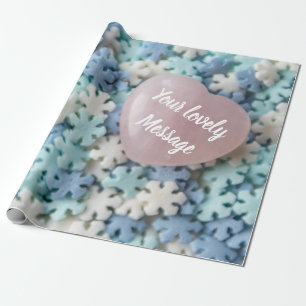 Papel De Presente Eu te amo com corações adoráveis e flocos de neve!