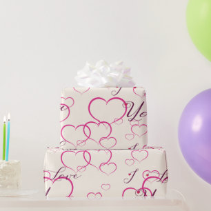 Papel De Presente Eu Te Amo - Corações Flutuantes Rosa
