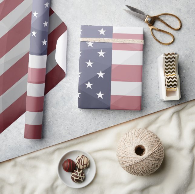 Papel De Presente EUA bandeira Red White Blue Geométrico Mesh Patter (Artesanato)