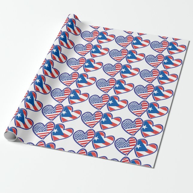 Papel De Presente EUA e Porto Rico Flag Heart (Desenrolado)