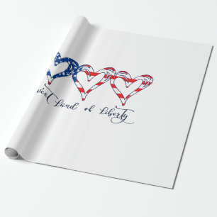 Papel De Presente EUA Flag Patriotic Hearts 4 de julho Sweet Land o
