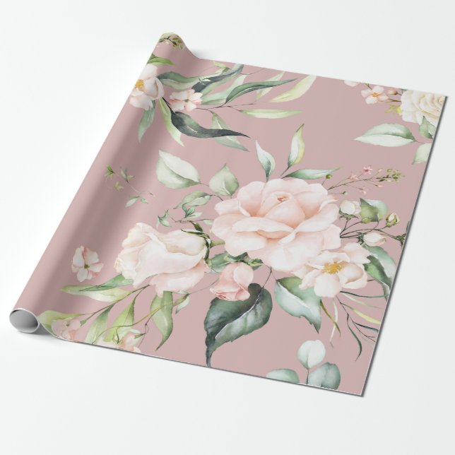 Papel De Presente Eucalyptus Greenery Mauve, Elegante Esmagador, Ros (Desenrolado)