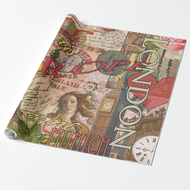 Papel De Presente Europa Viagem Vintage Europa Paris França Art (Desenrolado)