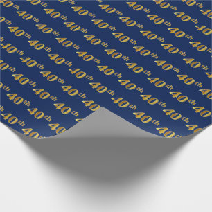 Papel De Presente Evento Azul, Faux Dourado 40º (quadragésimo)