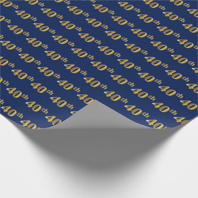 Papel De Presente Evento Azul, Faux Dourado 40º (quadragésimo) (Ponta)