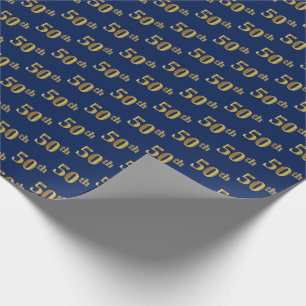 Papel De Presente Evento Azul, Faux Dourado 50º (50º)