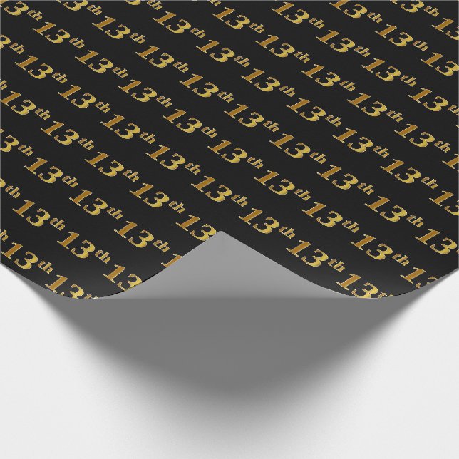 Papel De Presente Evento de 13 Dourado preto, Faux (13º) (Ponta)