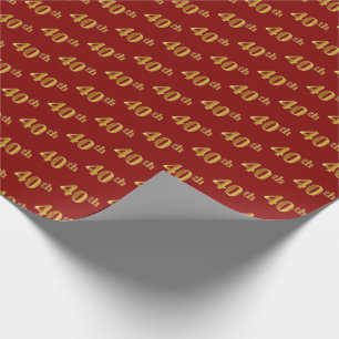 Papel De Presente Evento vermelho, Faux Dourado 40º (quadragésimo)