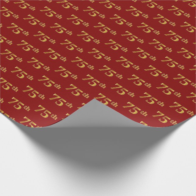 Papel De Presente Evento Vermelho, Faux Dourado 75º (75º) (Ponta)