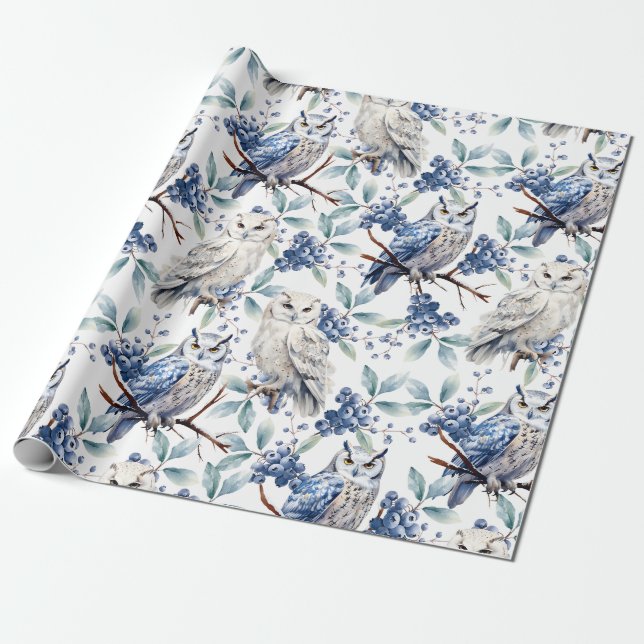 Papel De Presente Excelente de madeira de inverno Corujas brancas Be (Desenrolado)