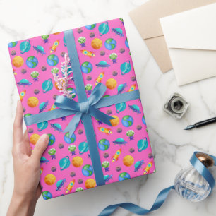 Papel De Presente Exploradores de Espaço a Rosa
