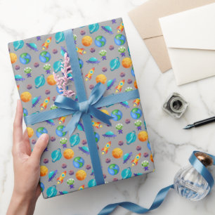 Papel De Presente Exploradores de Espaço na Cinza