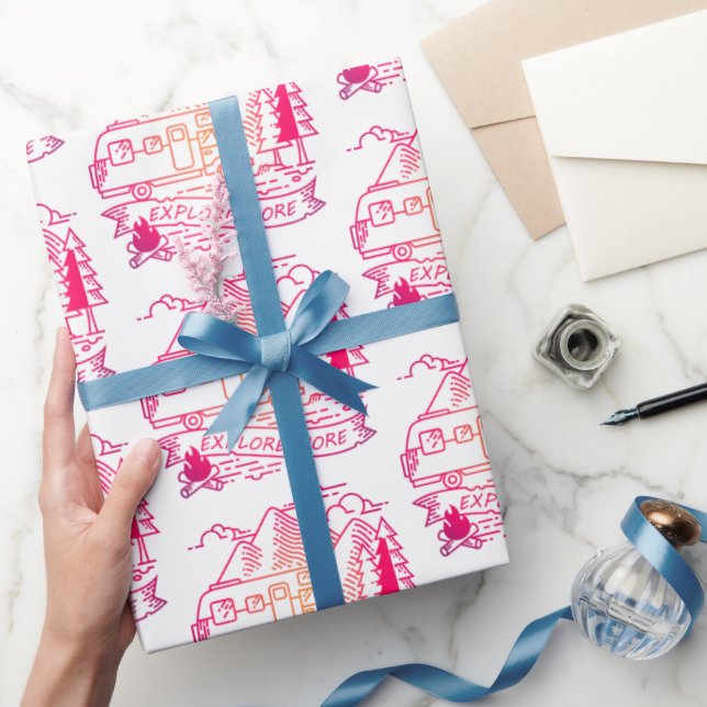 Papel De Presente Explore Mais Camper Rosa Van Mountain Lover (Presentear)