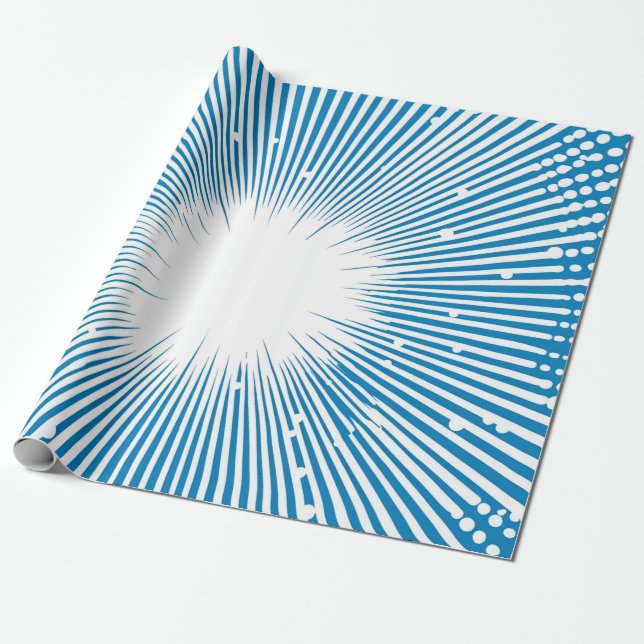Papel De Presente Explosão de Pop de estilo cômico - Azul e Branco (Desenrolado)