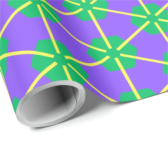 Papel De Presente Explosão Geométrica em Roxo, Verde e Amarelo (Ponta do rolo)