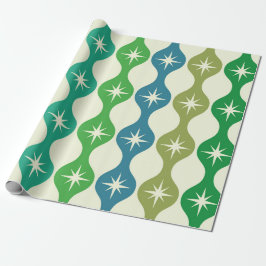 Papel De Presente Explosões de Estrelas Retro de Meados do Século em