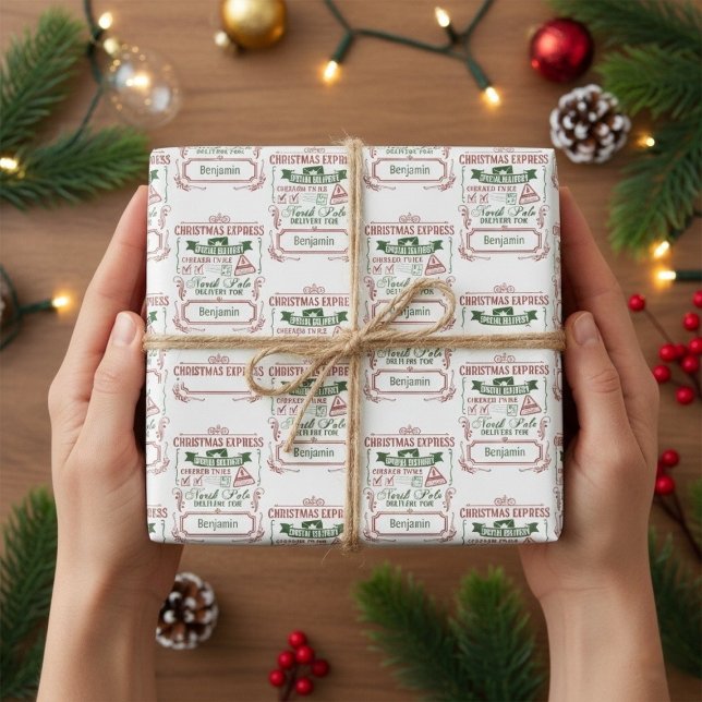 Papel De Presente Expresso de Natal do Polo Norte Personalizado (Custom North Pole Christmas Express Wrapping Paper)