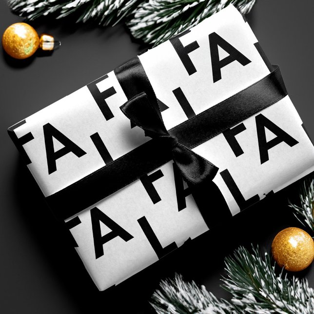 Papel De Presente FA LA Bold Letters Mínimo Negro e Branco Moderno (FA LA LA Bold Letters Modern Minimal Black & White Wrapping Paper)