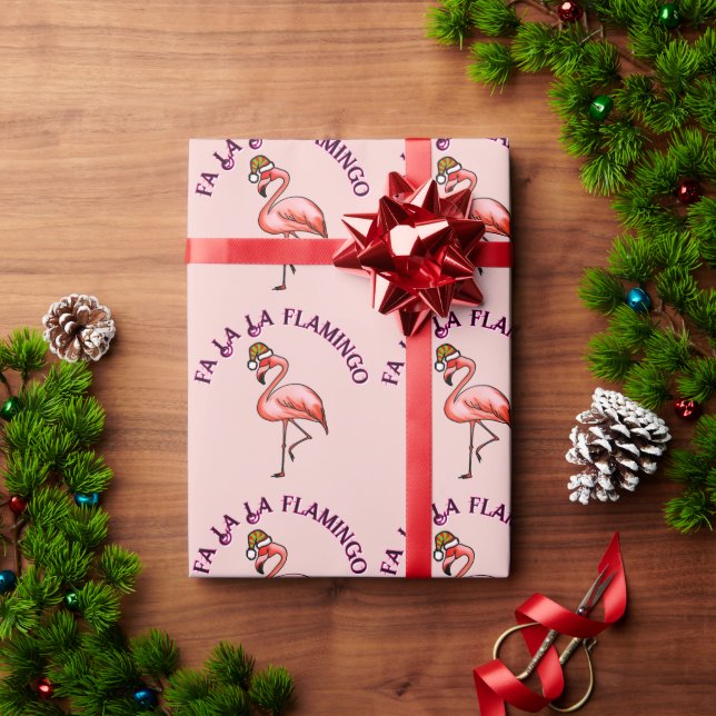 Papel De Presente Fa La La Flamingo Rosa Natal Tropical Feriado (Presente de Natal)